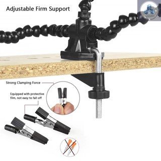 Helping Hands Soldering Third Hand PCB Tool with 3 Flexable Arms Rotatable Clips and Stable Desk Clamp Base for Soldering Assembly Repair Modeling DIY Black