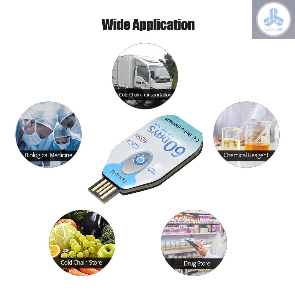 Waterproof USB 2.0 PDF Disposable Temperature Data Logger 60 Days Cold Chain Thermometer Recorder for Biological/Medicine Chemical Industry