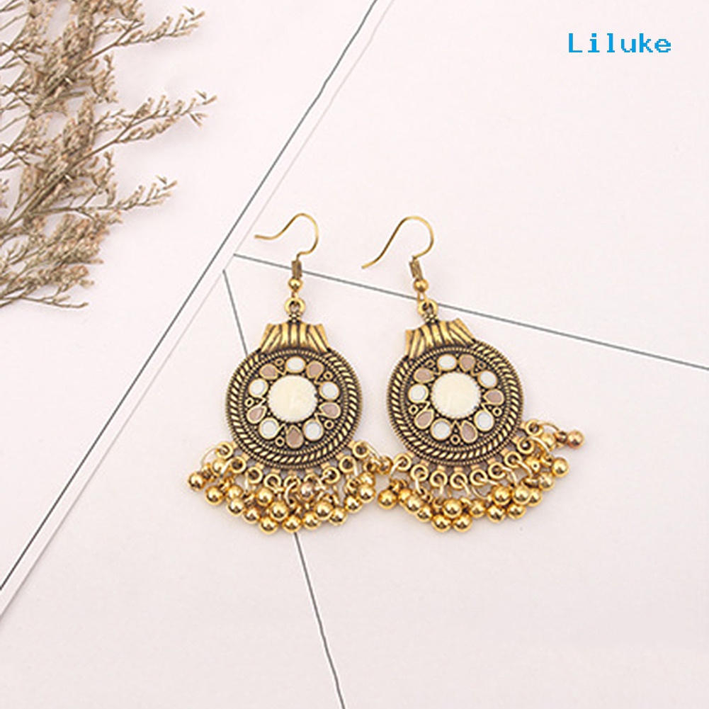 Bông Tai Dáng Dài Phối Tua Rua Phong Cách Dân Tộc Thời Trang