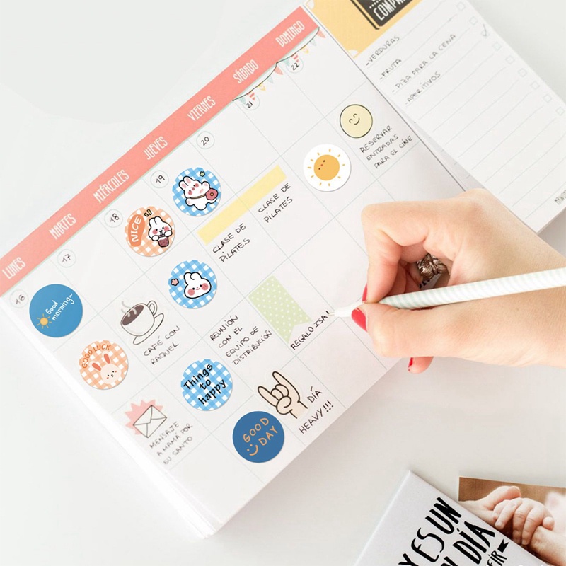 Cuộn 500 Miếng Dán Họa Tiết Hoạt Hình Thank You Sitckers Dễ Thương Trang Trí Sổ Tay