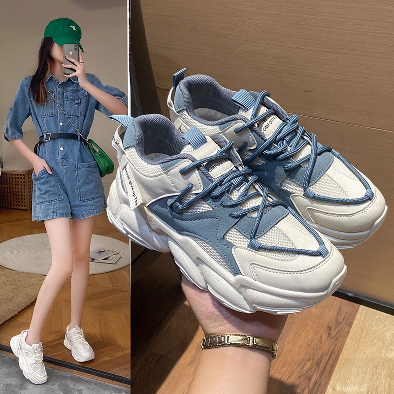 Giày Thể Thao Đế Dày Phối Lưới Thoáng Khí Màu Sắc Tương Phản Thời Trang Cho Nữ