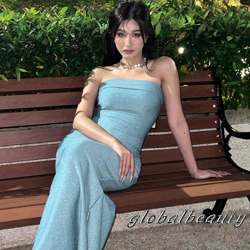 Đầm Dài Không Tay Quấn Ngực Lấp Lánh Thời Trang Xuân Hè Cho Nữ