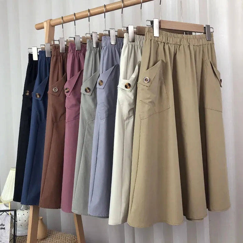 Chân Váy Chữ A Lưng Thun Có Túi Lớn Thời Trang Mùa Hè Cho Nữ