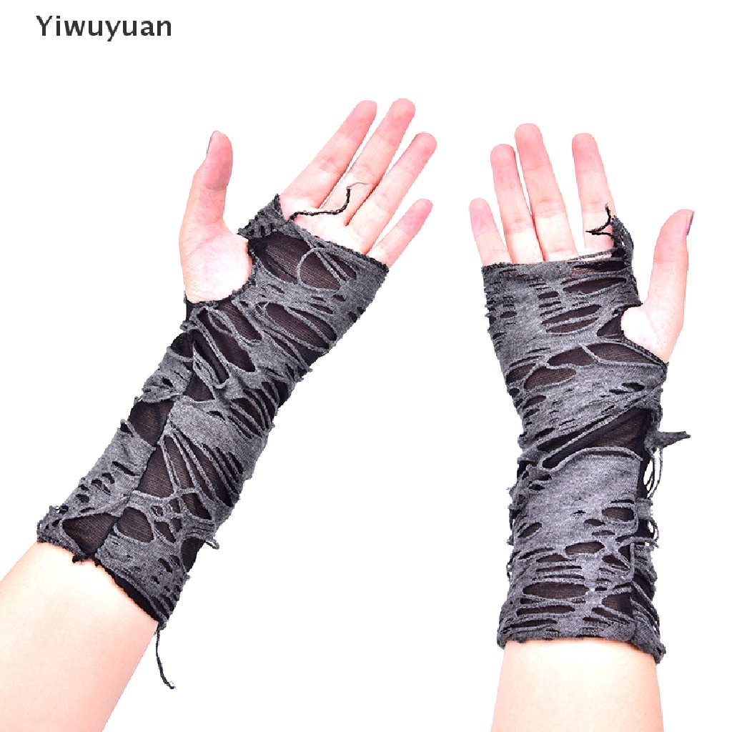 &lt; Yiwuyuan &gt; Một Cặp Găng Tay Hở Ngón Giữ Ấm Phong Cách Gothic Punk Halloween Giảm Giá