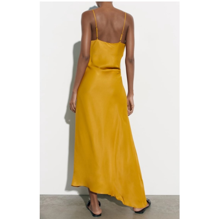 Zara Đầm Hai Dây Xếp Ly Vải Lụa satin Thời Trang Mùa Hè 2847934 2868965