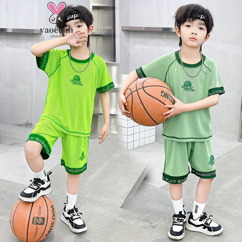 【YAOEENH】Bộ Đồ Thể Thao Bóng Rổ Ngắn Tay Dáng Rộng Thoáng Khí 110-170cm Thời Trang Cho Bé Trai