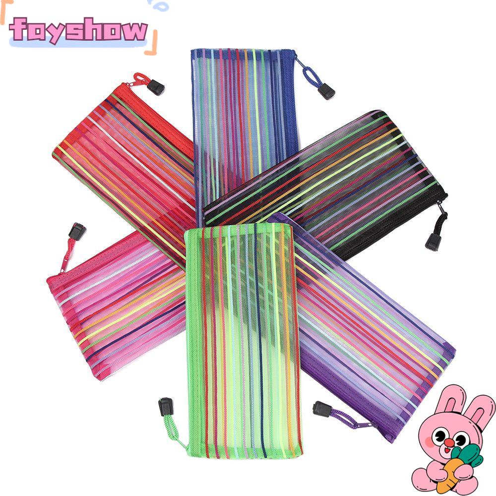 1 Túi Đựng Bút / Mỹ Phẩm Bằng Nylon Có Khóa Kéo Màu Cầu Vồng Thời Trang