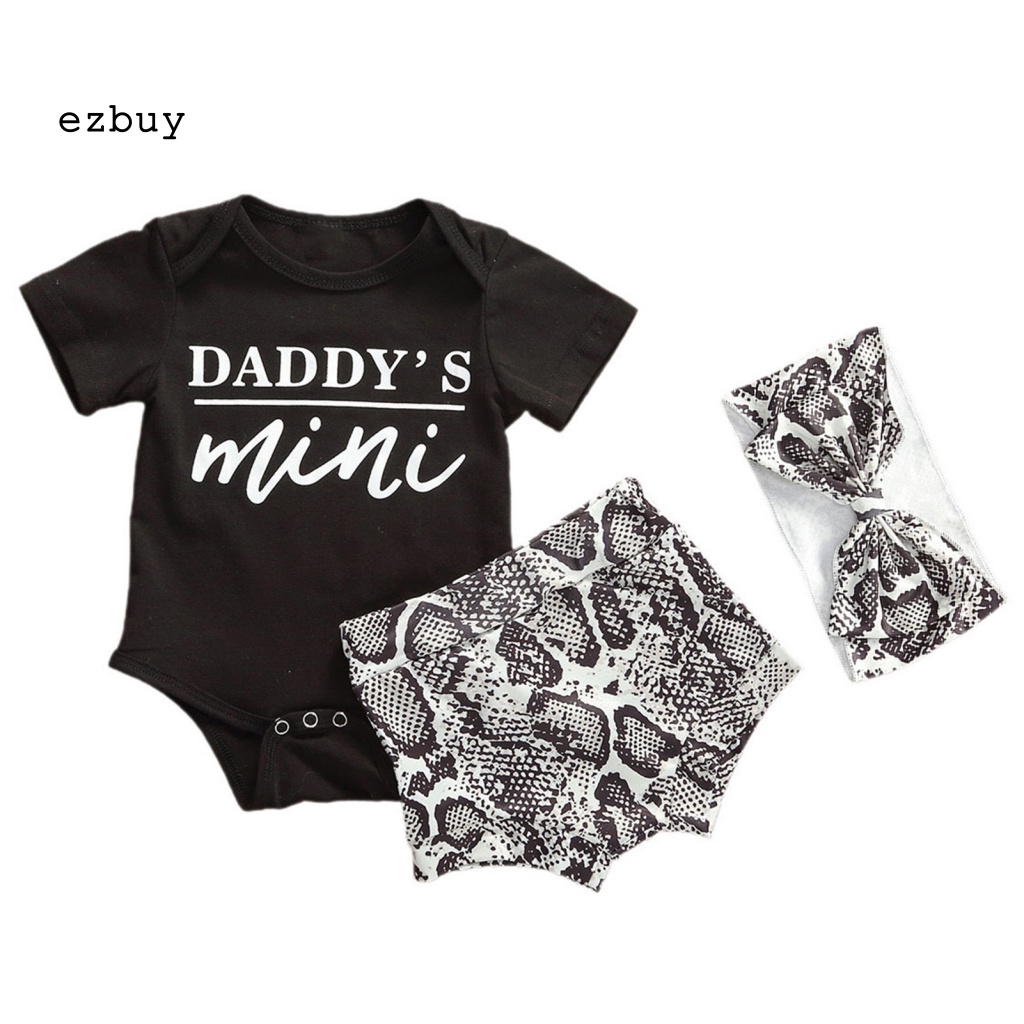 Bộ 3 Món Áo Liền Quần In Chữ + Quần Short Lưng Thun + Băng Đô Độc Đáo Thời Trang Mùa Hè Cho Bé