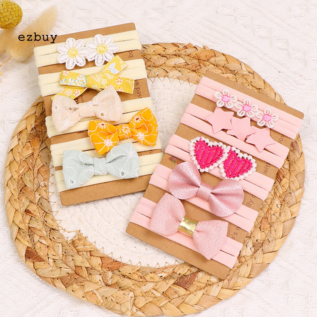 Bộ 5 Băng Đô Mềm Mại Đính Hoa Trang Trí Dành Cho Bé Gái