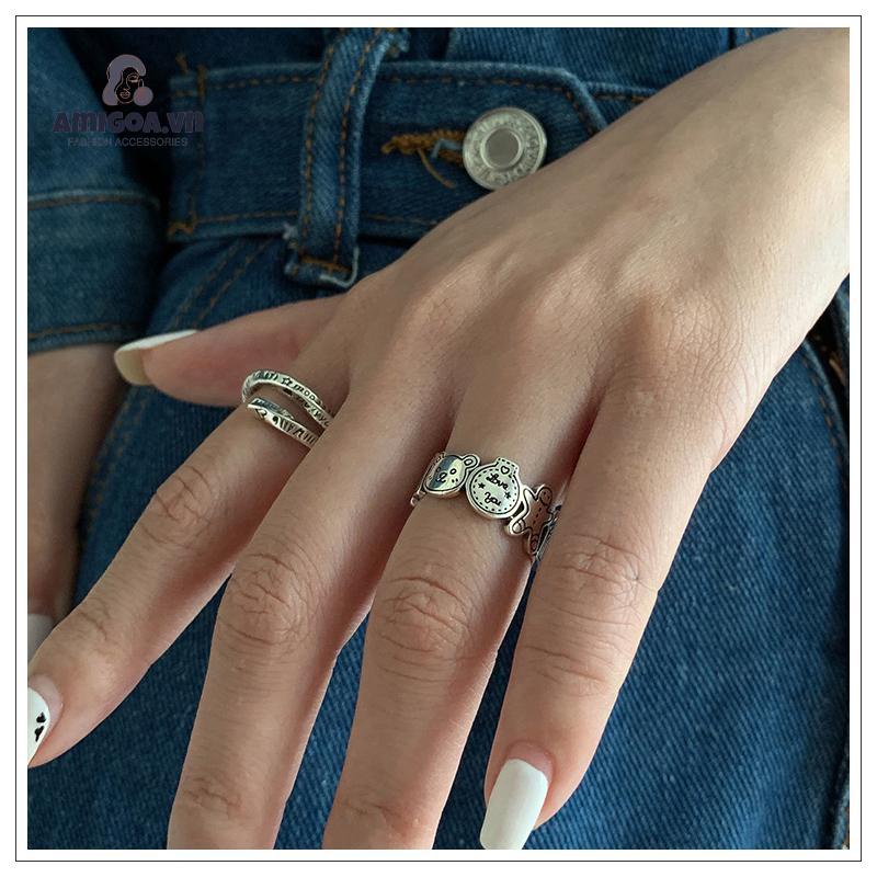 ✨✨ Nhẫn Dạng Hở Không Phai Màu Graffiti Gingerbread Có Thể Điều Chỉnh Thiết Kế Cho Nam Và