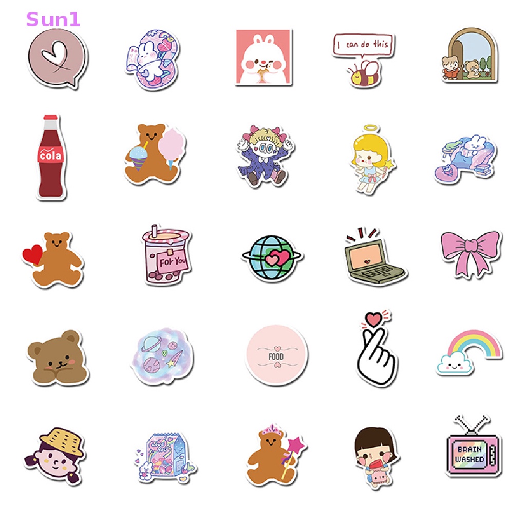 Bộ 50 Miếng Dán Chống Nắng Sun1 > 50 Miếng Dán Hình Gấu Kiểu Hàn Quốc Trang Trí Ván Trượt / Guitar / Laptop / Xe Máy Diy