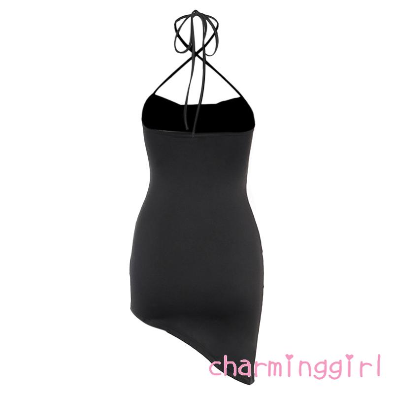 Đầm Mini Ôm Dáng Không Tay Cổ Chéo Dây Hở Lưng Màu Sắc Đơn Giản Dành Cho Nữ