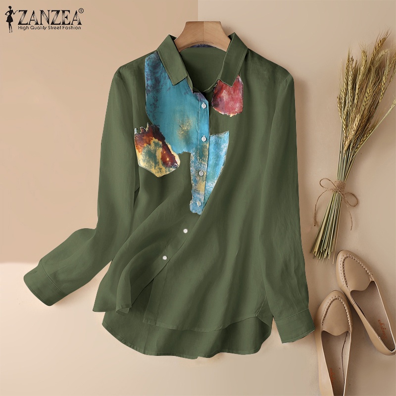Áo sơ mi nữ ZANZEA dài tay in họa tiết thời trang Hàn Quốc
