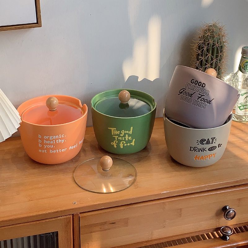 Bát Gốm Ăn Mì Có Nắp Phong Cách Nhật Bản