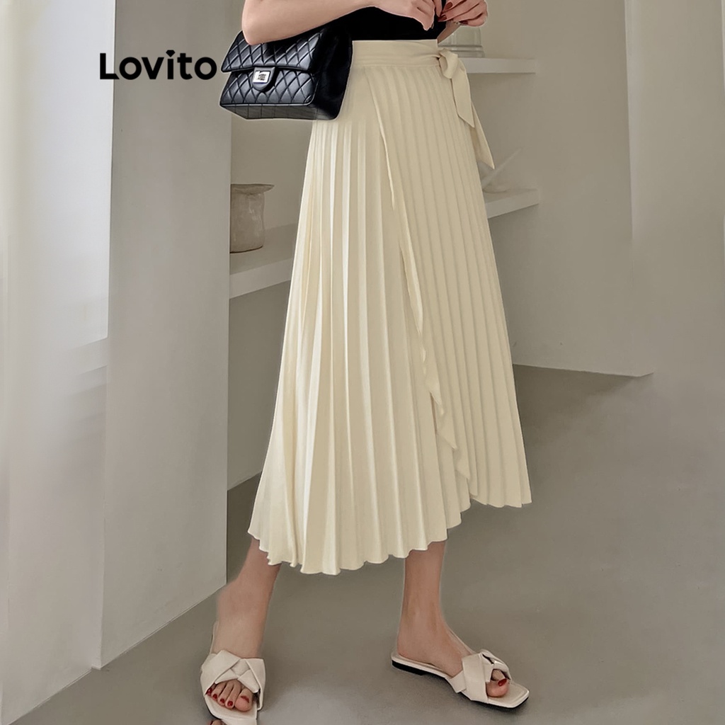 Chân váy maxi Lovito xòe xếp nếp màu trơn thanh lịch dành cho nữ L49ED076 (màu kaki nhạt)