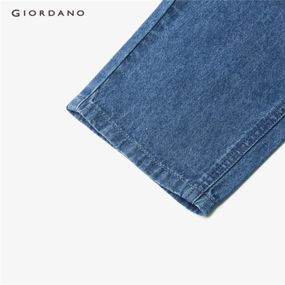 Quần denim GIORDANO 13423201 cotton lưng cao vừa xếp nếp nhẹ dành cho nữ