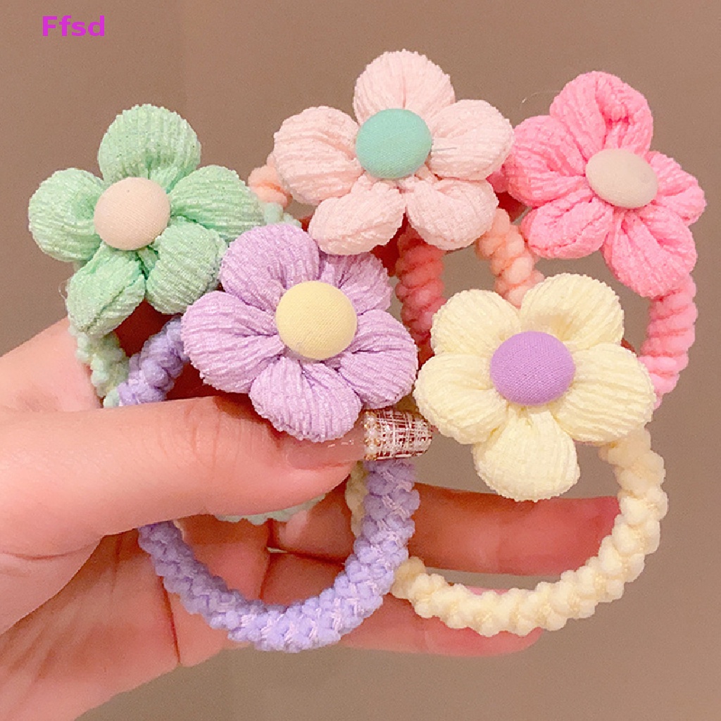 Dây Cột Tóc Hoa Vải Co Giãn Đường Kính 6cm Màu Sáng Dễ Thương Cho Bé Gái