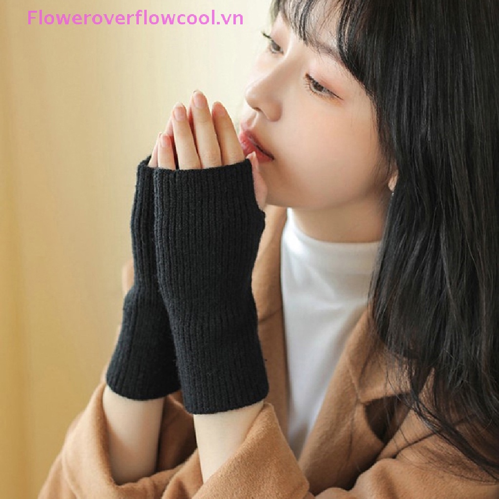 Găng Tay Len Hở Ngón Mềm Mại Giữ Ấm Mùa Đông Cho Nữ