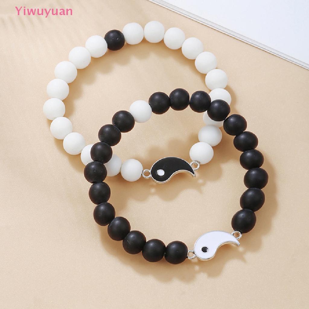 < Yiwuyuan > Vòng Tay Cặp Xỏ Hạt Màu Trắng Đen Thái Cực Quyền Thời Trang Âu Mỹ Thích Hợp Làm Quà Tặng Tiệc Tùng Cho Cặp Đô