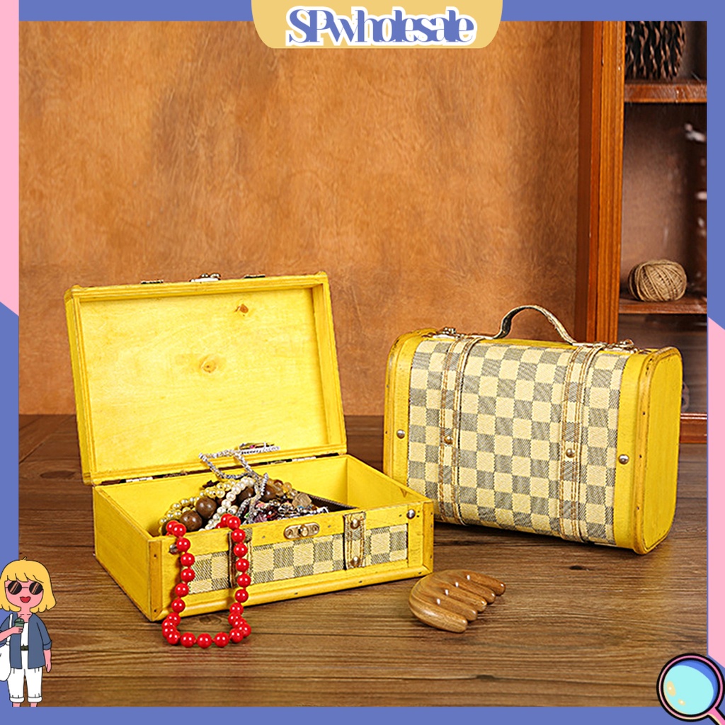 <SPwholesale> Hộp Đựng Trang Sức Bằng Gỗ Sức Chứa Lớn Chống Bụi Phong Cách Retro Dùng Làm Đạo Cụ Chụp Ảnh