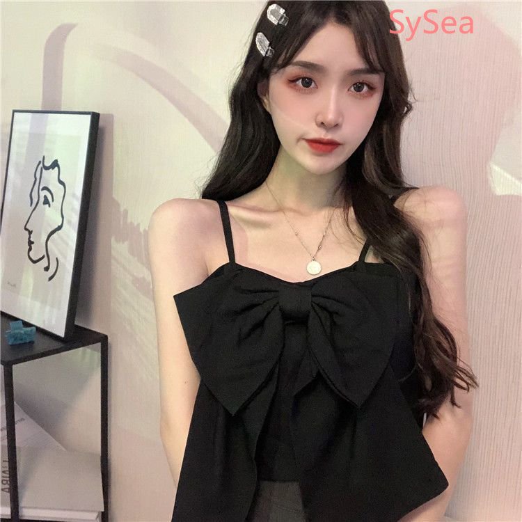 Áo Hai Dây Dệt Kim Đính Nơ Thời Trang Mùa Hè Hàn Quốc Cho Nữ