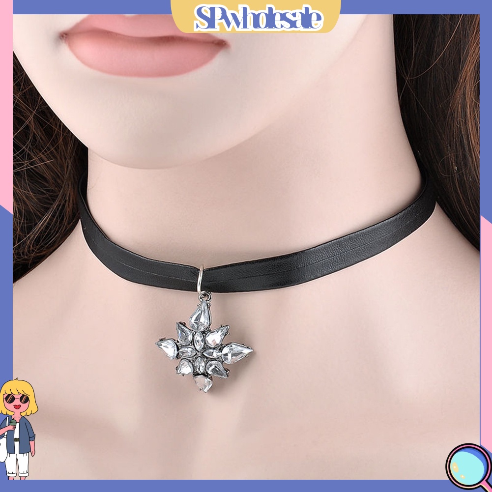 <SPwholesale> Vòng Cổ Choker Chất Liệu Da Mặt Thánh Giá Đính Đá Phong Cách Gothic