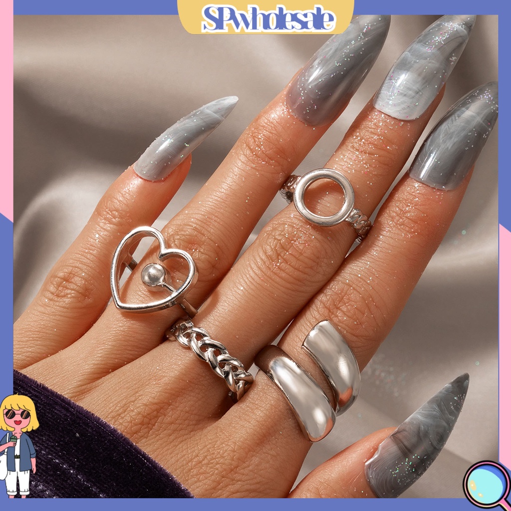 <SPwholesale> Set 4 Nhẫn Đeo Khớp Ngón Tay Kim Loại Thời Trang Nữ