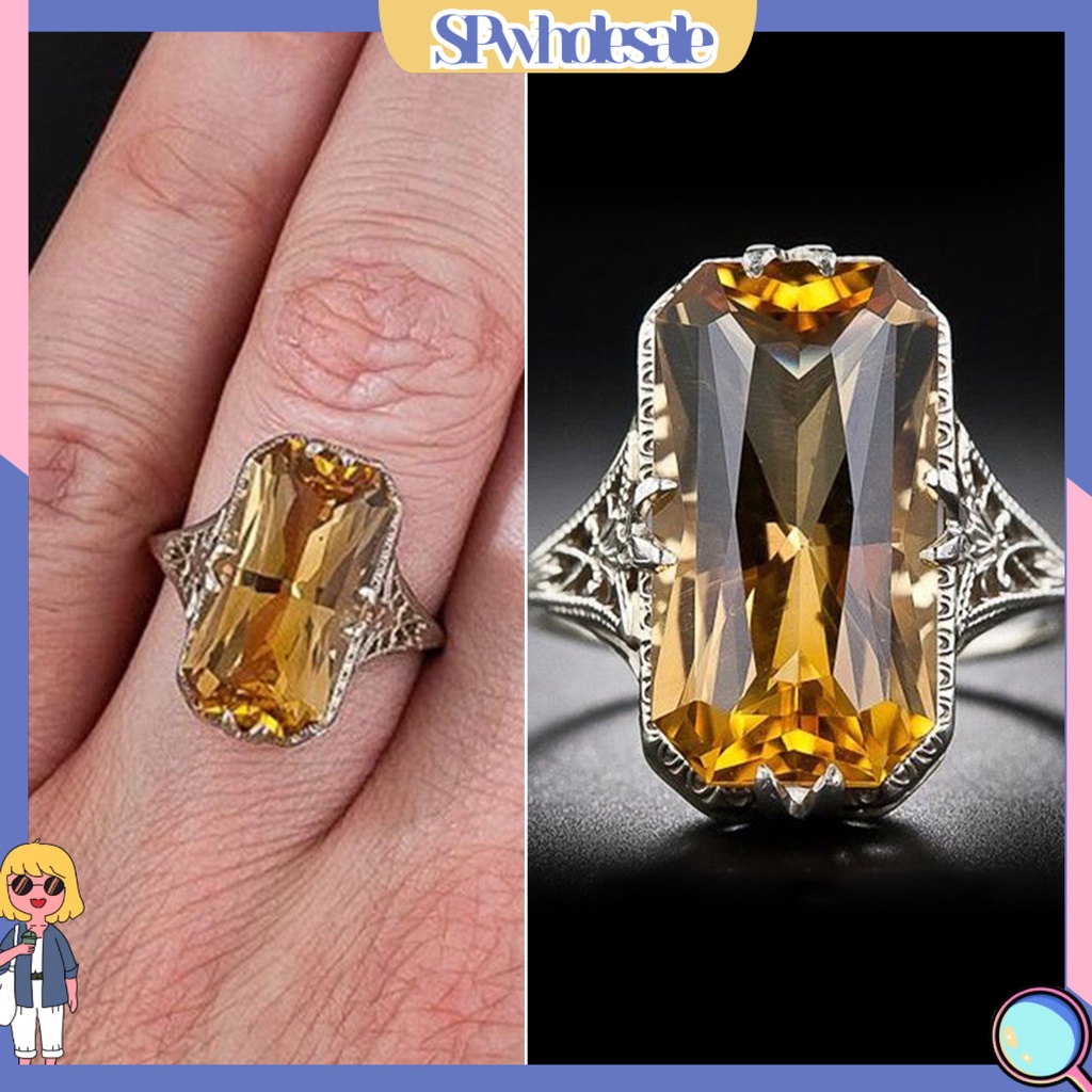 <SPwholesale> Nhẫn Đính Hôn Khoét Rỗng Mạ Điện Đính Đá Zircon Hình Học Trang Sức Cho Tiệc Cưới