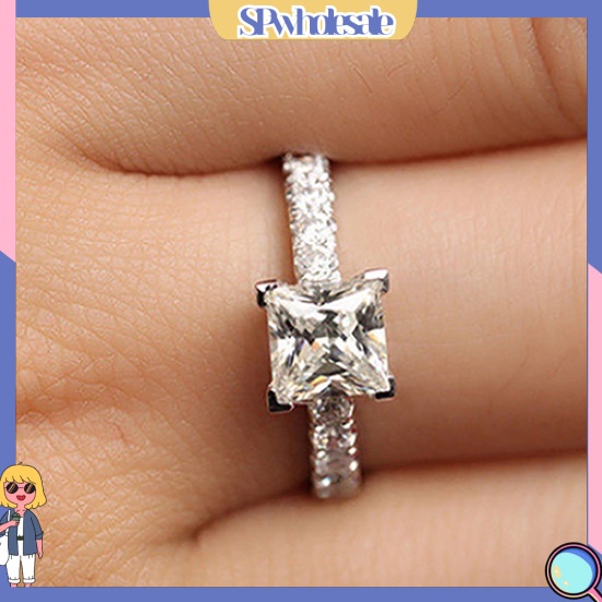 <SPwholesale> Nhẫn Cưới Màu Bạc Mặt Vuông Đính Đá Thời Trang Cho Nữ