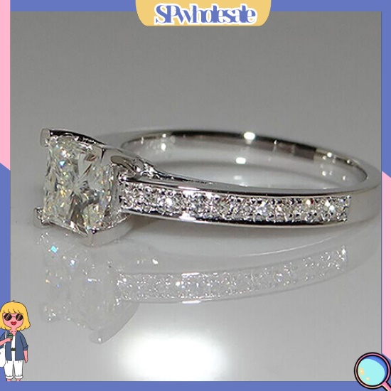 <SPwholesale> Nhẫn Cưới Màu Bạc Mặt Vuông Đính Đá Thời Trang Cho Nữ
