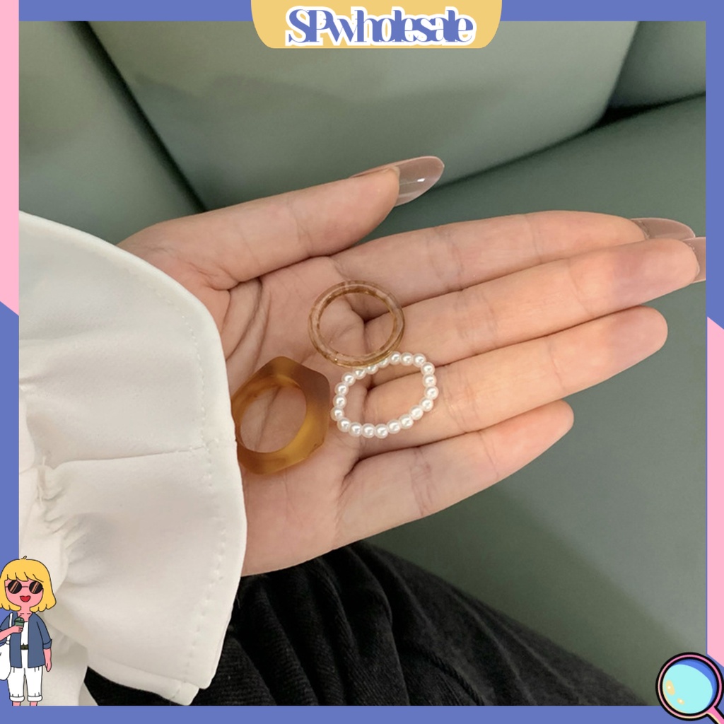 <SPwholesale> Bộ 3 Nhẫn Đính Ngọc Trai Nhân Tạo Thời Trang Dành Cho Nữ