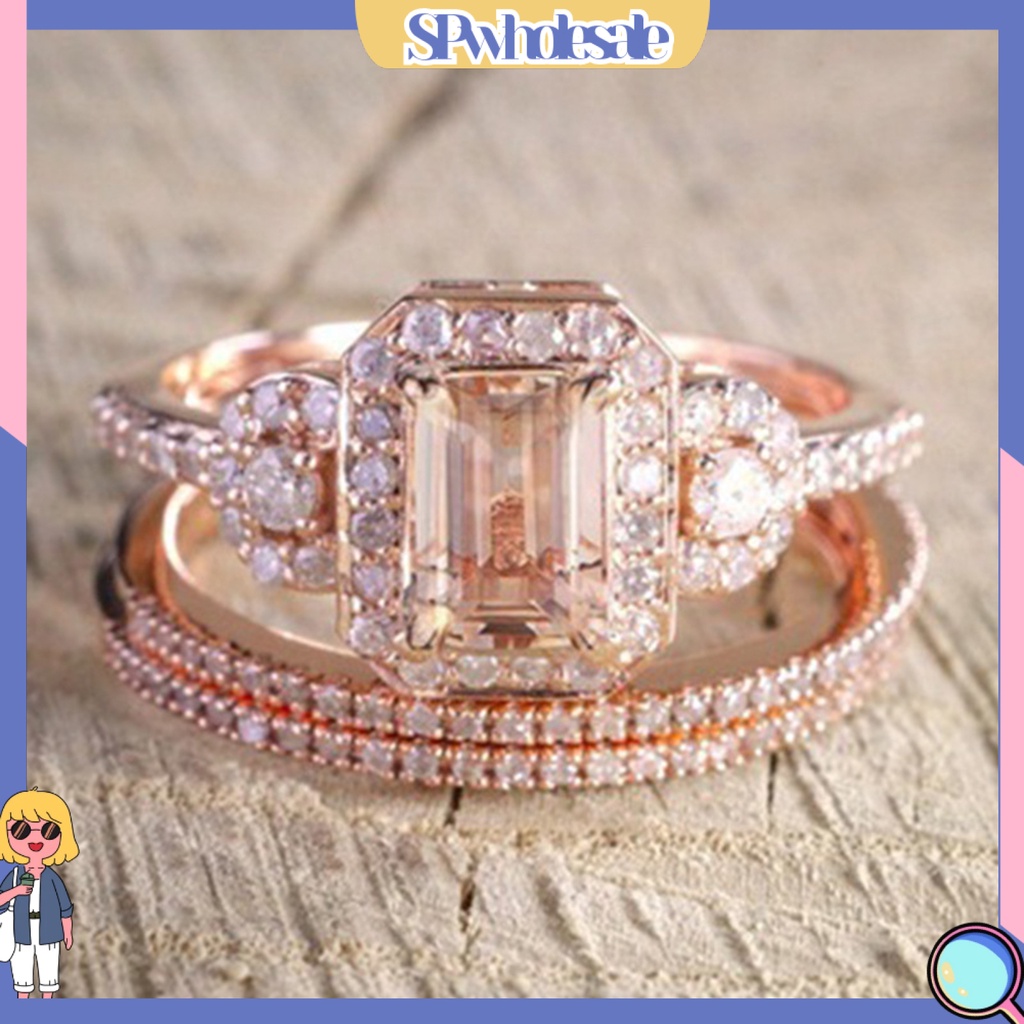 <SPwholesale> Set 2 Nhẫn Hợp Kim Đính Đá Nhân Tạo Thời Trang Dành Cho Nữ