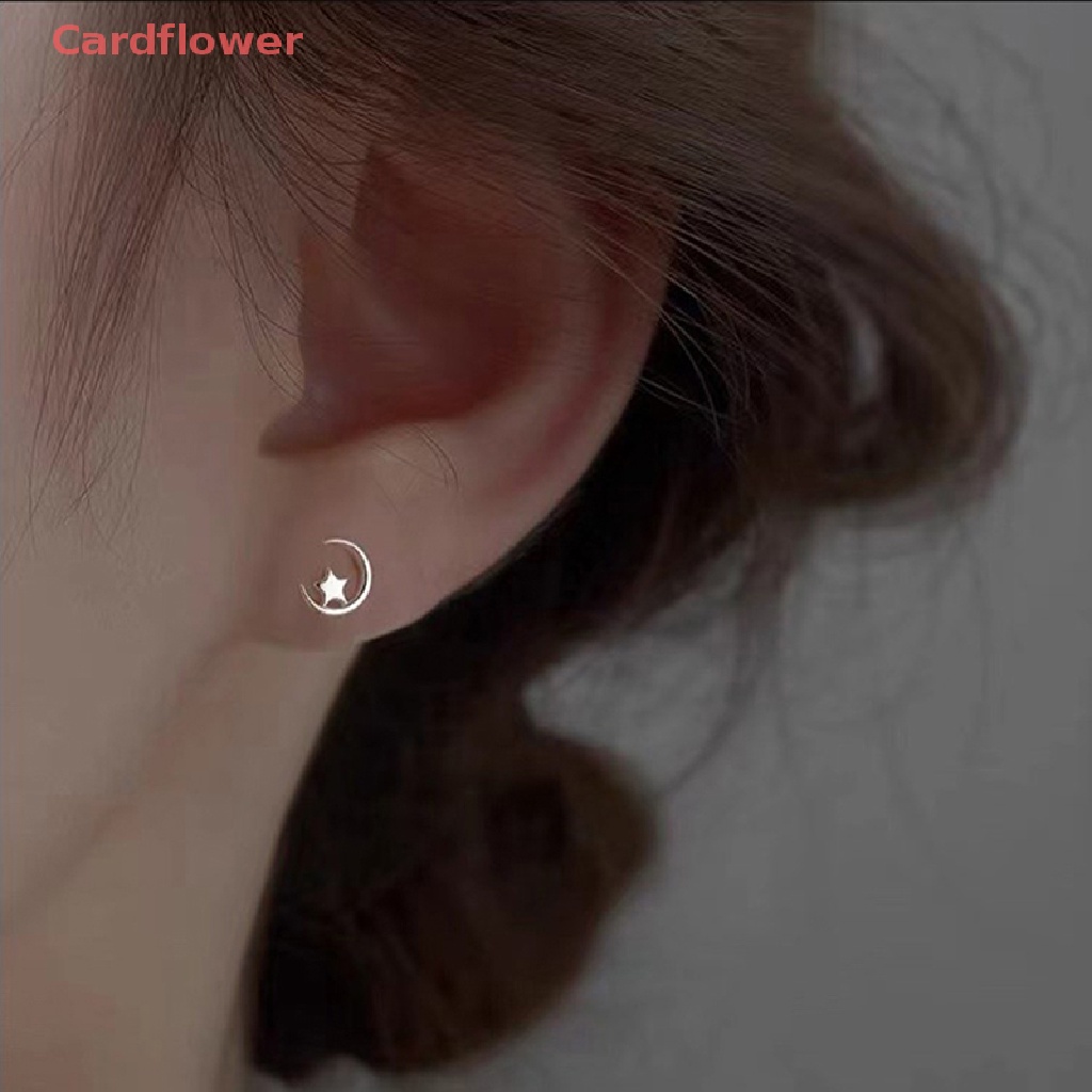 Khuyên Tai Bạc Mini Hình Trăng Sao Dễ Thương Thời Trang Cho Nữ
