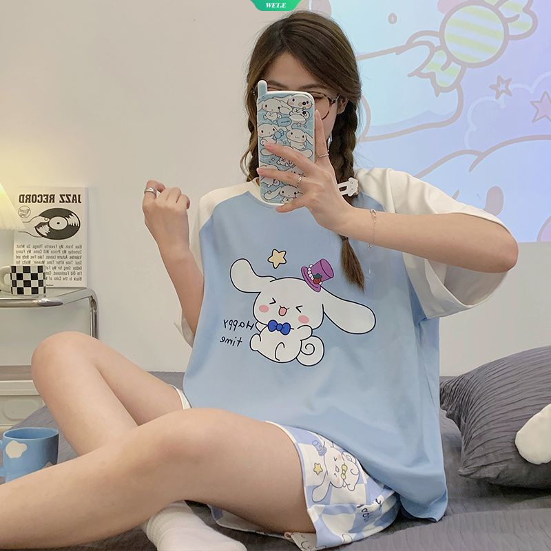Bộ Đồ Ngủ Cotton Ngắn Tay Dáng Rộng In Hoạt Hình Sanrio Cinnamoroll Thời Trang Mùa Hè Hàn Quốc 2023 Cho Nữ