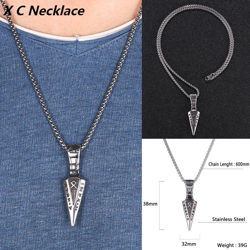 Vòng cổ Mặt Hình Tam Giác Bằng Thép Không Gỉ Phong Cách Viking Cổ Điển Hàng Mới Dành Cho Nam Và Nữ