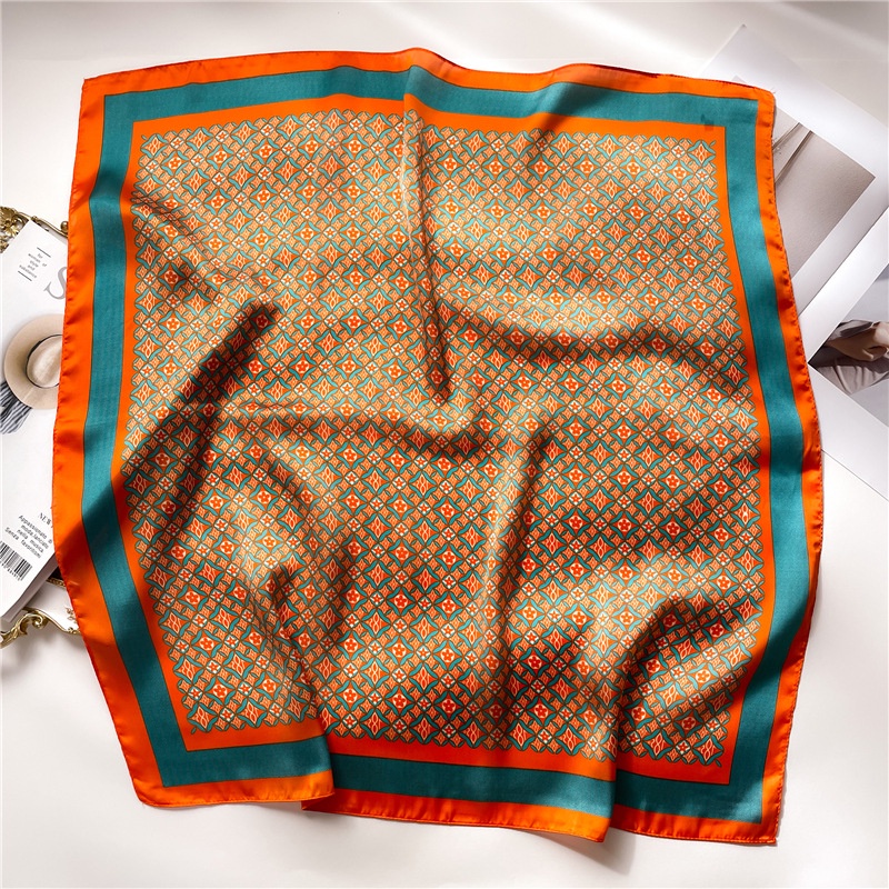 Khăn Choàng Cổ Vuông 70x 70cm In Họa Tiết Hoa / Hình Học Bằng Lụa Thời Trang Cho Nữ