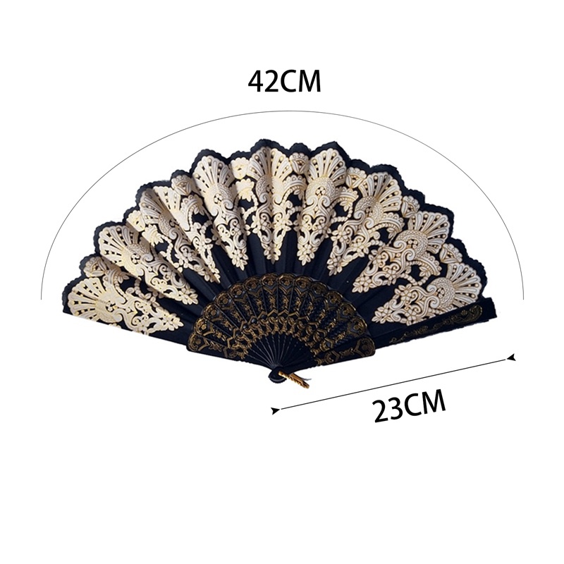 Quạt Xếp Cầm Tay Bằng Lụa Phối Ren Hoa Sang Trọng Thời Trang Dùng Trang Trí Tiệc Cưới