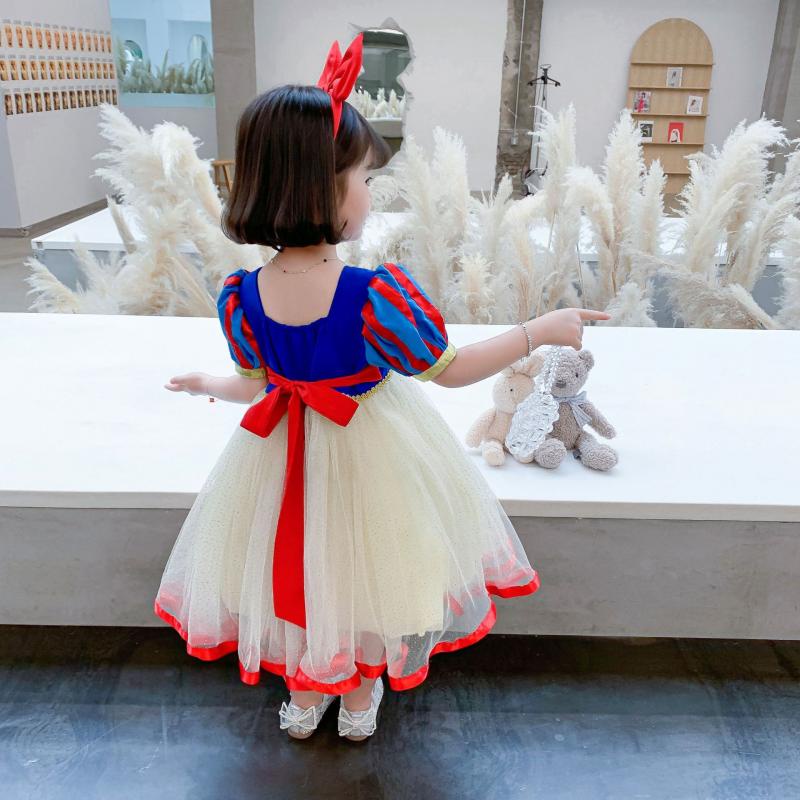 Đầm Công Chúa Bạch Tuyết Tay Ngắn Phối Lưới Thời Trang Xinh Xắn Cho Bé Gái