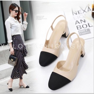  Giày cao gót đế trụ 5p,  dáng basic hở gót, phối màu hàng VNXK cao cấp cam kết chuẩn hịn da mềm êm chân- GC53