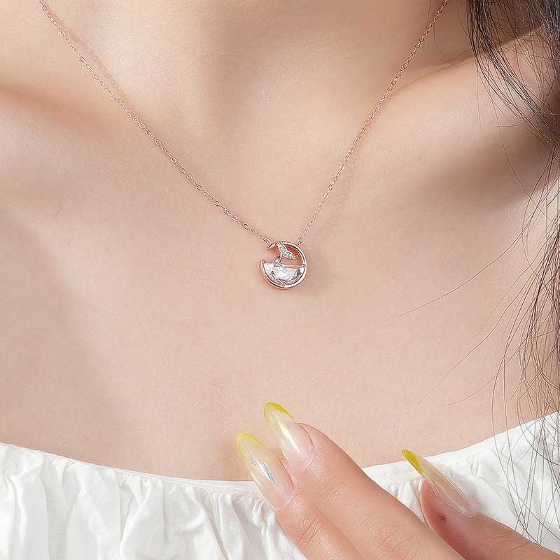 Vòng cổ Thép Titan Mặt Đuôi Nàng Tiên Cá Đính Đá Thời Trang Cho Nữ
