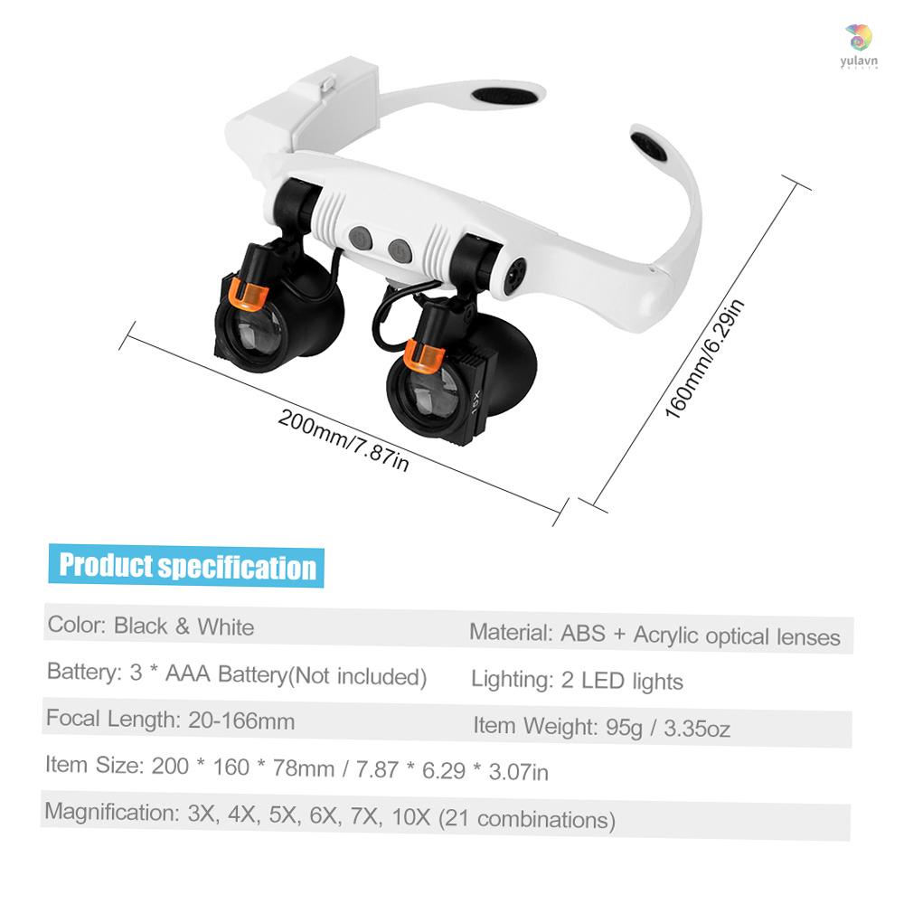 Kính Lúp Đeo Đầu Phóng Đại Nhiều Kính Có Đèn LED Ấm Áp Và Mát Mẻ