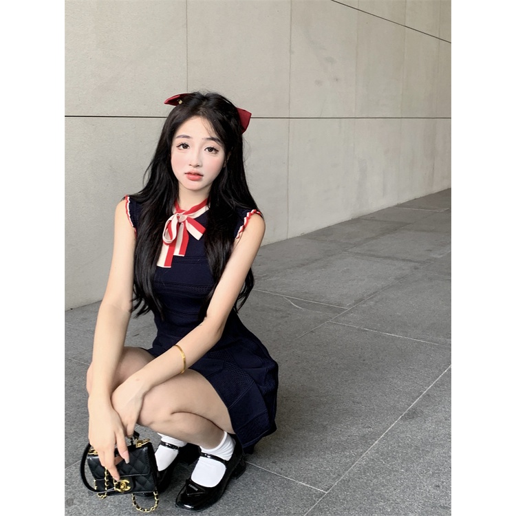 Chân Váy Dệt Kim Ngắn Thắt Nơ Phối Ren Màu Sắc Ngọt Ngào Thời Trang Mùa Hè Cho Nữ