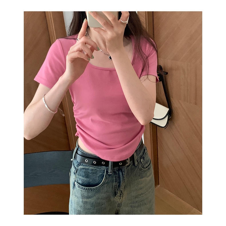 Áo croptop SUXI cổ vuông tay ngắn dáng ôm thời trang mùa hè dành cho nữ