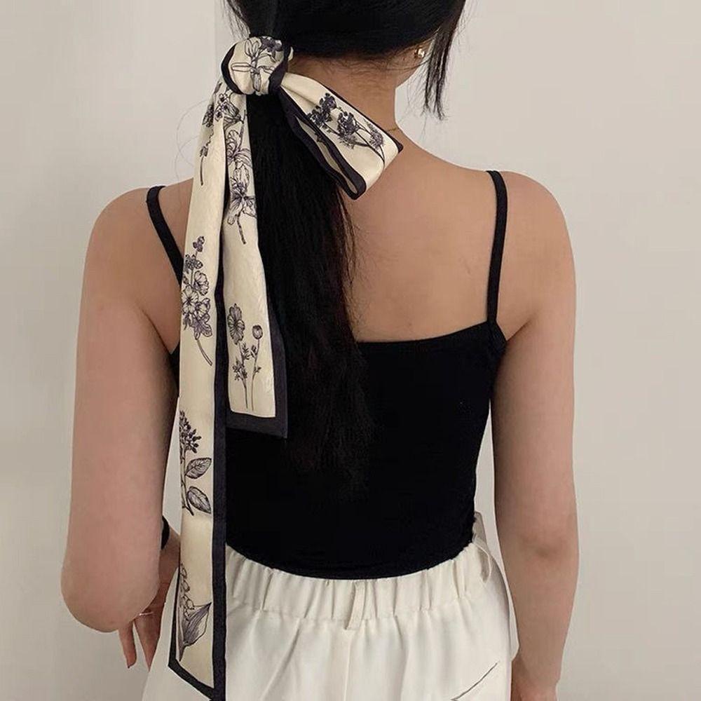 Khăn Choàng Cổ Dài Bằng Lụa In Hoa Phong Cách Hàn Quốc Thời Trang Mùa Hè Cho Nữ