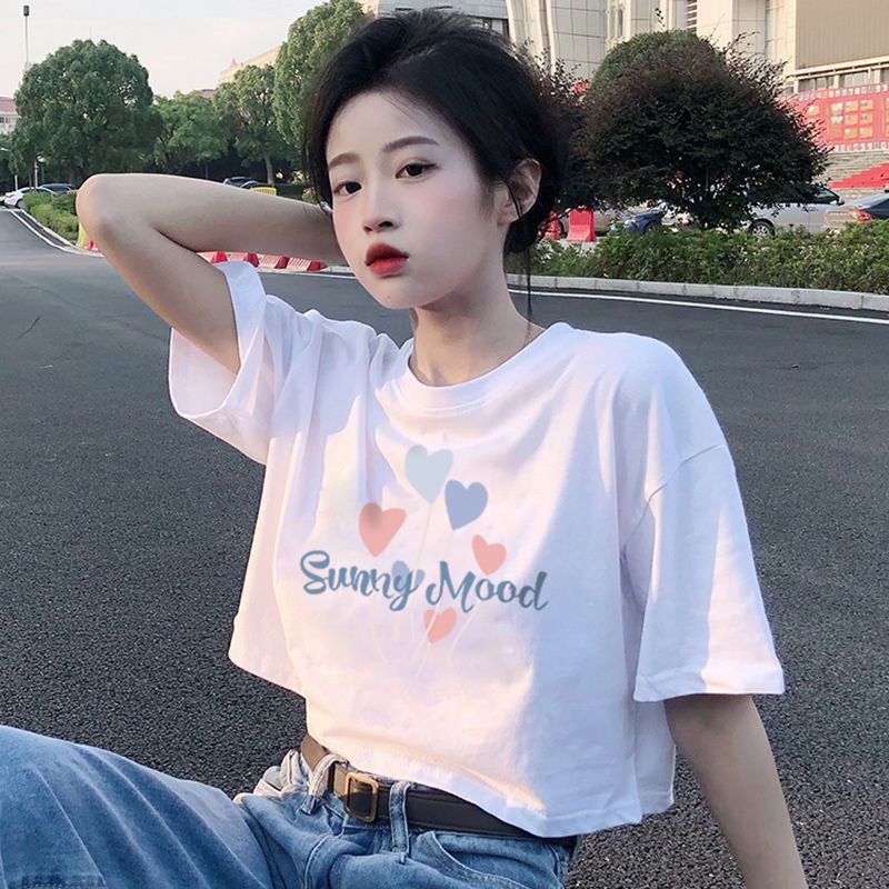 Áo Thun Cotton Ngắn Tay Dáng Rộng Phong Cách Hàn Quốc Cho Nữ