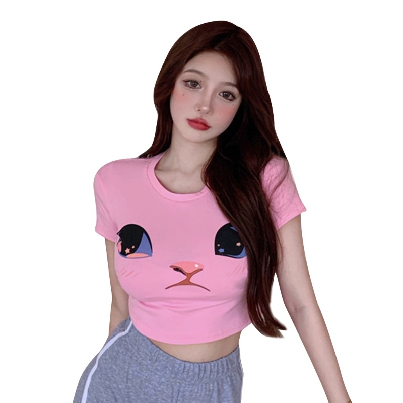 Áo Croptop Ôm Dáng Ngắn Tay Cổ Tròn In Họa Tiết Mật Ong Quyến Rũ