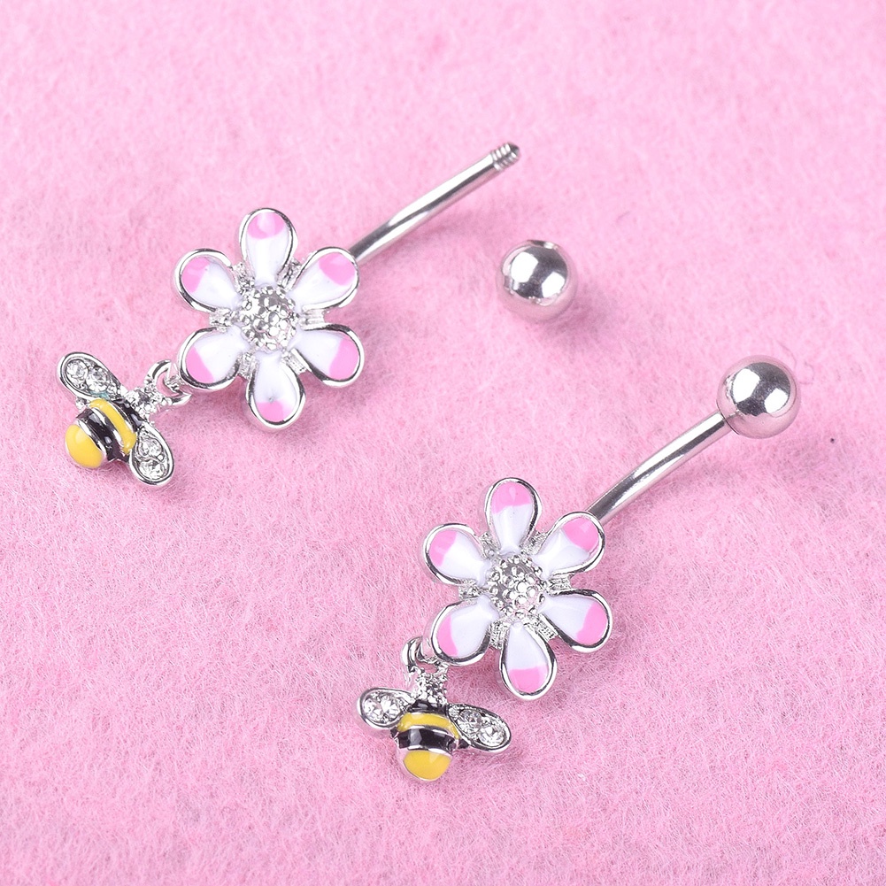 Khuyên Rốn Dạng Thanh Tạ Hình Hoa Và Ong Tráng Men Thời Trang Cho Nữ