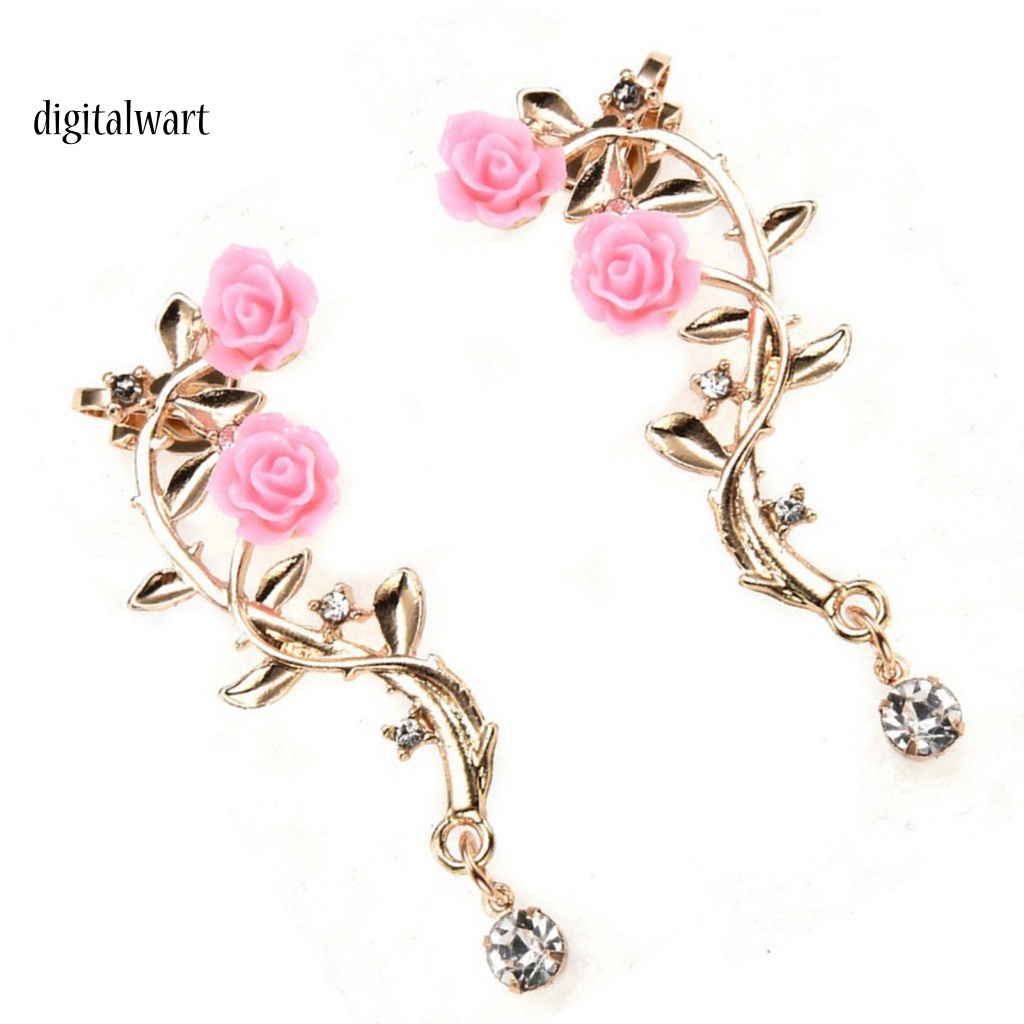 Kỹ Thuật Số| 1 Cặp Khuyên Kẹp Vành Tai Hình Hoa Hồng Đính Đá Lấp Lánh