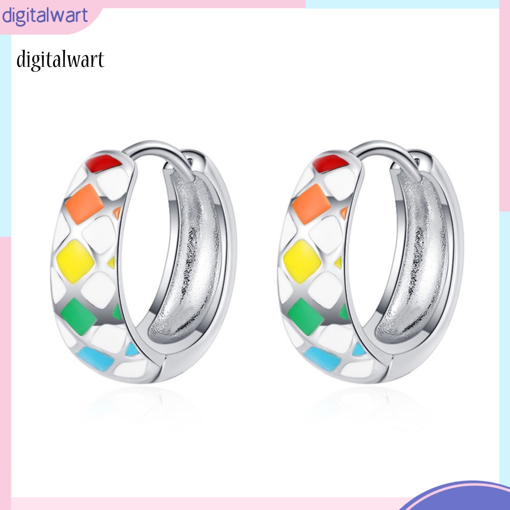 Kỹ Thuật Số| 1 Đôi Bông Tai Tròn Họa Tiết Kẻ Ô Phong Cách Hàn Quốc Dành Cho Nữ