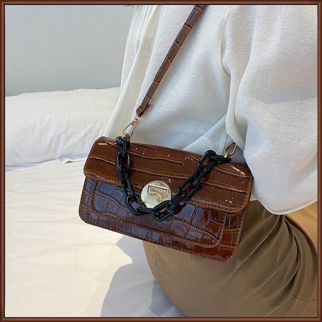 Túi Xách Da Pu Dáng Vuông Nhỏ Vân Đá Phối Dây Xích Cá Tính Cho Nữ